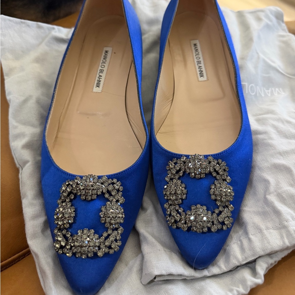 Manolo Blahnik Blue Satin Flats